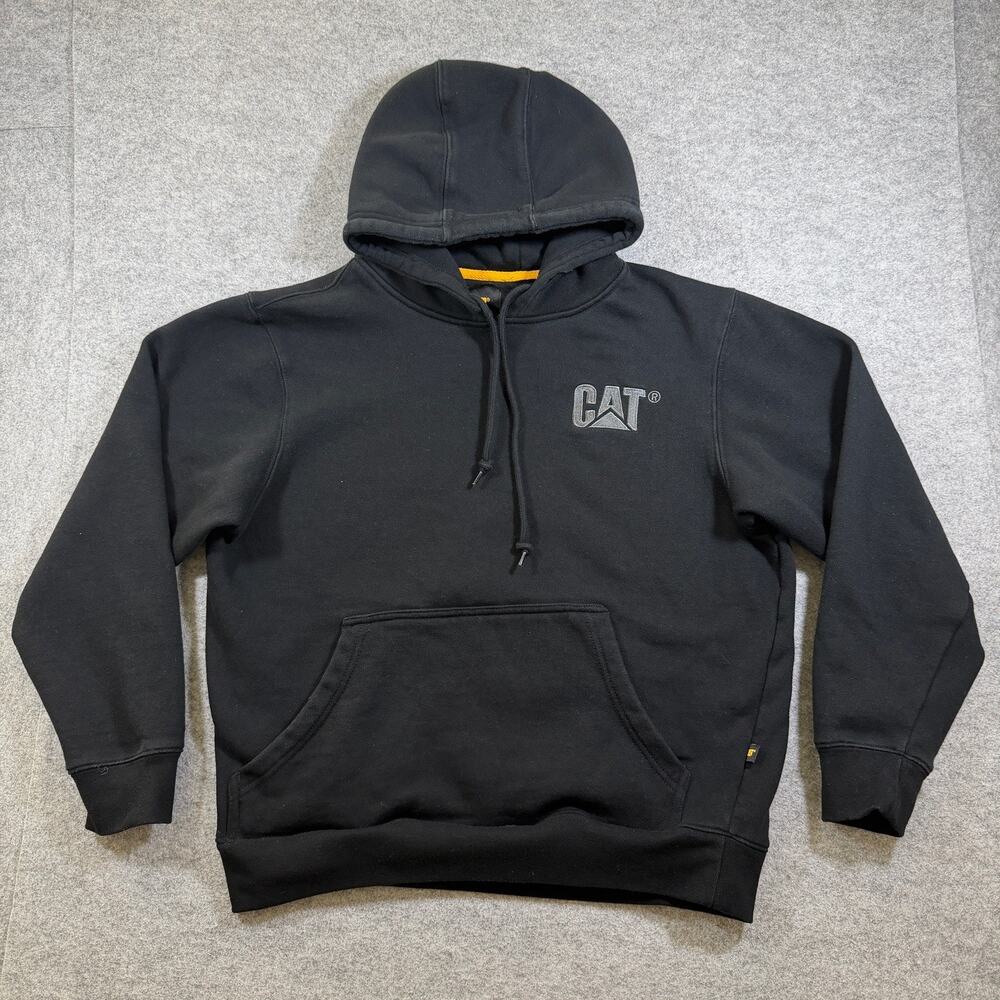 CAT Caterpillar Hoodie Mens M Black Heavyweight Fleece Workwear Embroidered Logo